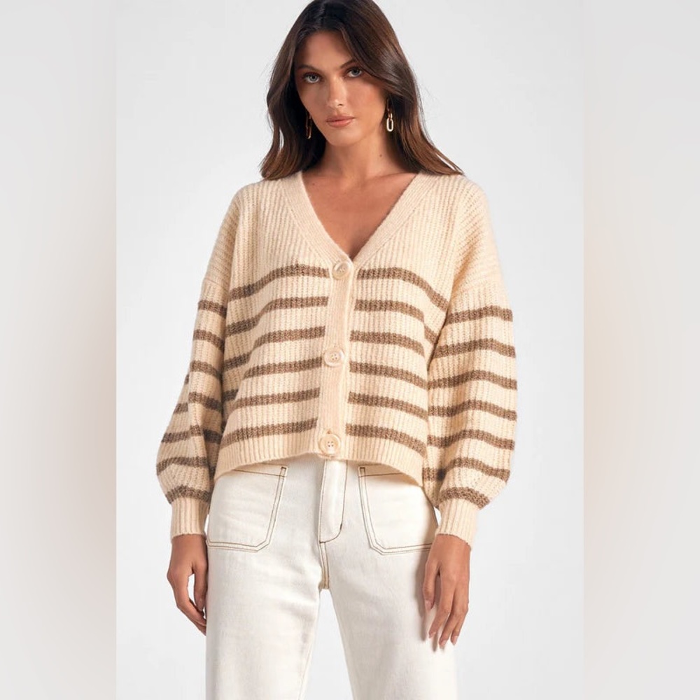 Elan Women's Stripe Cardigan Sweater Size Medium NWT